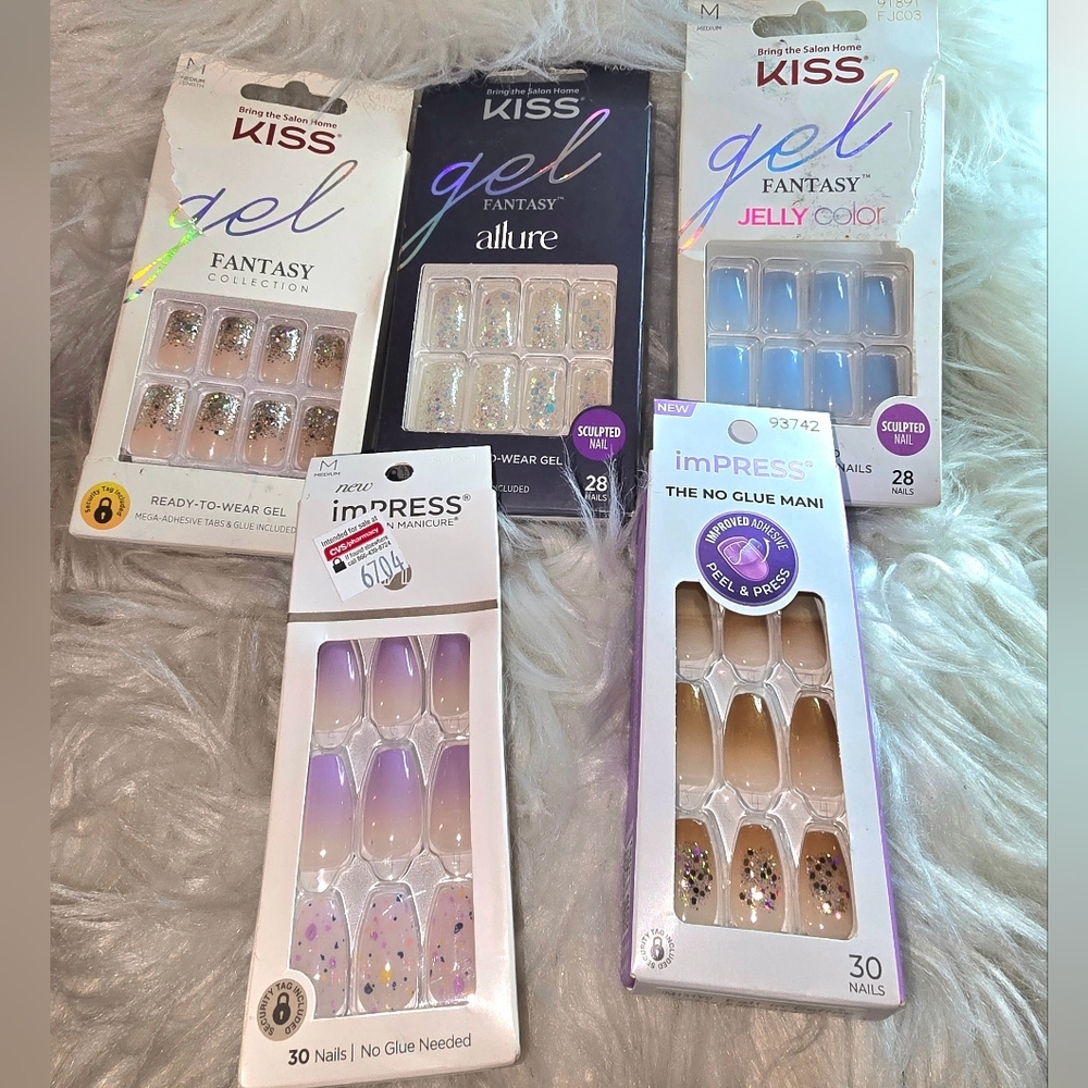Kiss Gel Fantasy Allure Impress Medium Glitter 5pc bundle NEW